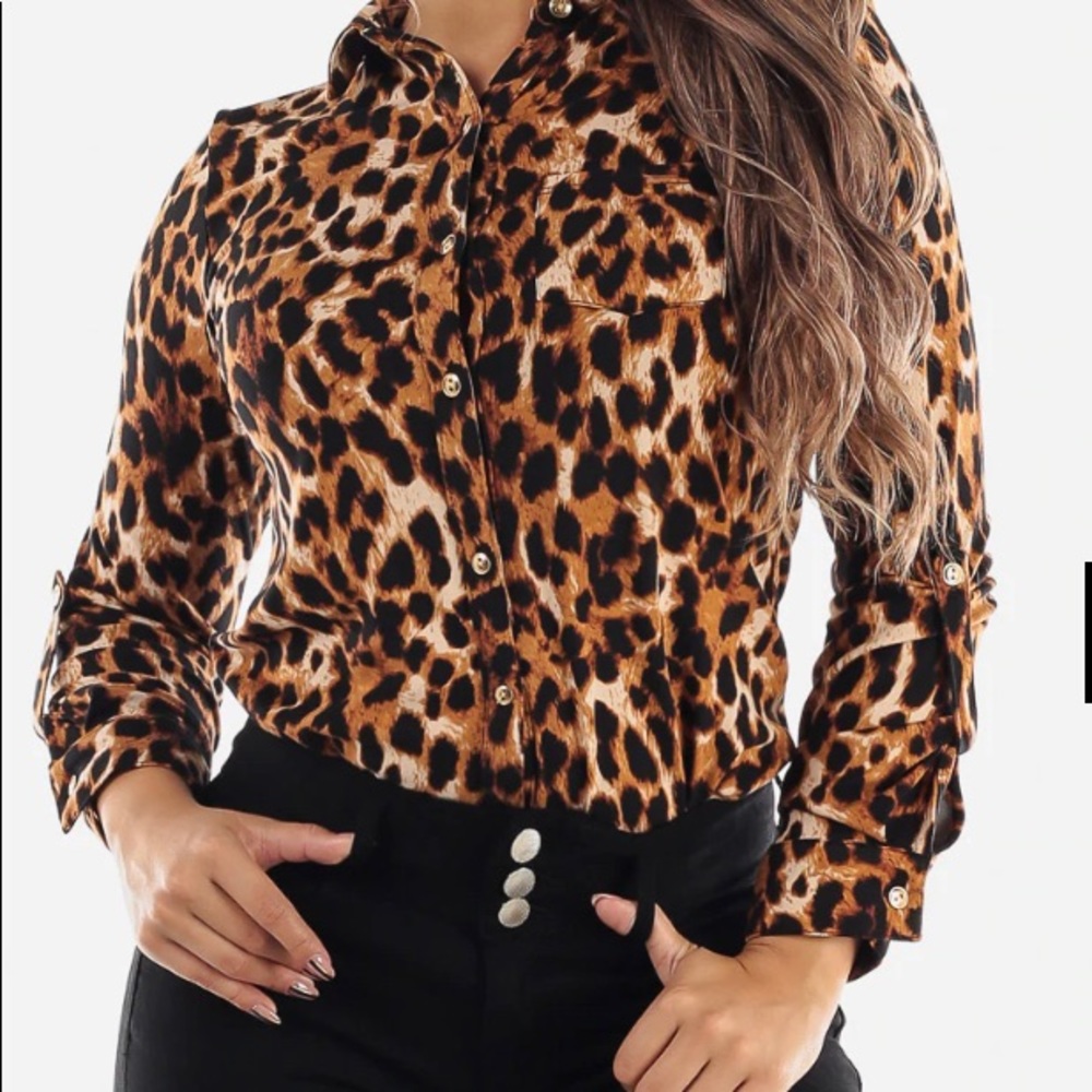 Express  Leopard Button Down Collard Shirt
